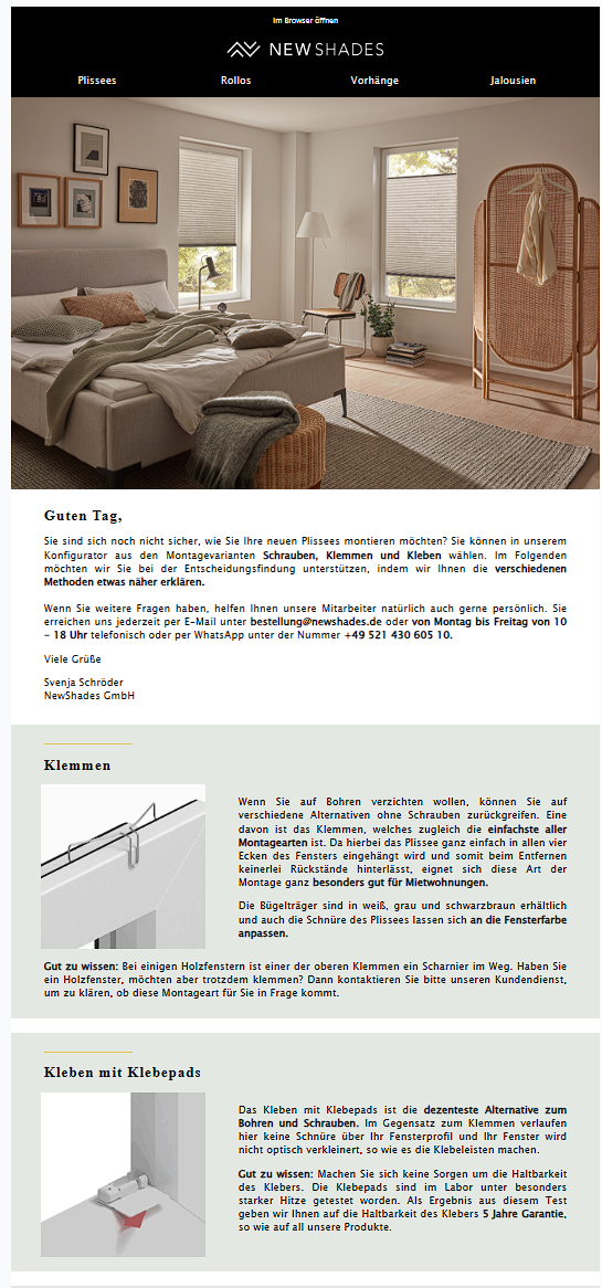 E-Mail Beispiel Montageempfehlungen